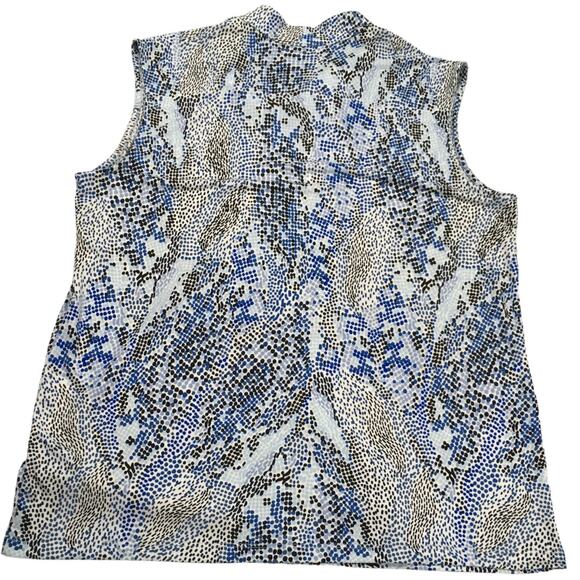 CJ Banks Top Sleeveless Blouse V-Neck Printed Career Top Womens Blue White Black - Picture 10 of 11